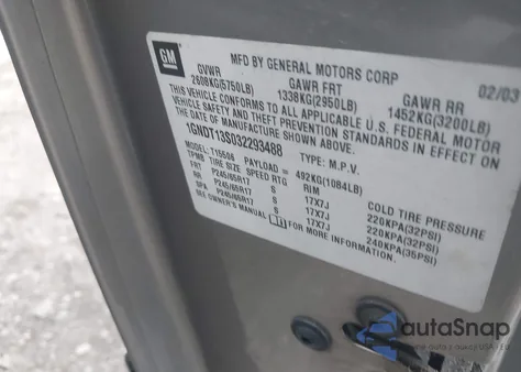 2003 Chevrolet Trailblazer Ltz from USA, damaged, VIN 1GNDT13S032293488